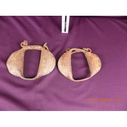 115 - Rare Set of 2 Childs Size Hand Forged Rattle Slave Shackles C. 1800's to Mid 19th Century. Balls in ... 