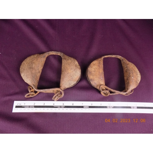 115 - Rare Set of 2 Childs Size Hand Forged Rattle Slave Shackles C. 1800's to Mid 19th Century. Balls in ... 