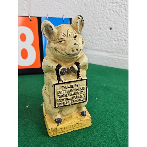 86 - Vintage 1950's Wise Pig Cast Iron Money Bank