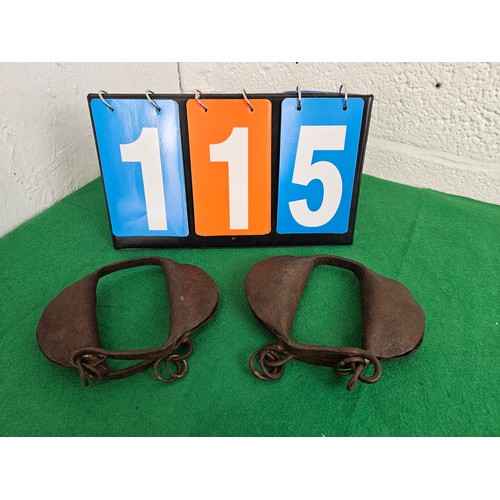 115 - Rare Set of 2 Childs Size Hand Forged Rattle Slave Shackles C. 1800's to Mid 19th Century. Balls in ... 