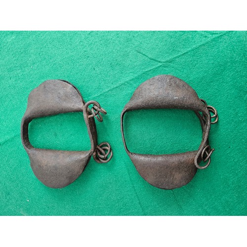 115 - Rare Set of 2 Childs Size Hand Forged Rattle Slave Shackles C. 1800's to Mid 19th Century. Balls in ... 