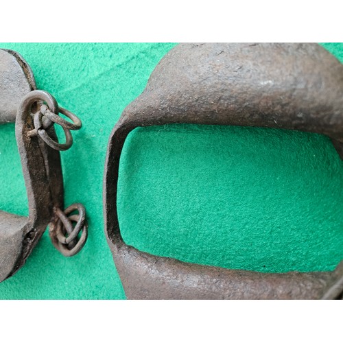 115 - Rare Set of 2 Childs Size Hand Forged Rattle Slave Shackles C. 1800's to Mid 19th Century. Balls in ... 