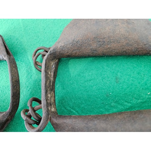 115 - Rare Set of 2 Childs Size Hand Forged Rattle Slave Shackles C. 1800's to Mid 19th Century. Balls in ... 