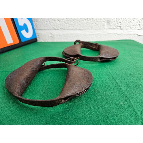 115 - Rare Set of 2 Childs Size Hand Forged Rattle Slave Shackles C. 1800's to Mid 19th Century. Balls in ... 