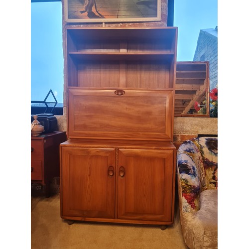 130 - Ercol Windsor Writing Bureau/ Drinks Cabinet in Light Elm Model 813 H160cm, D 44cm and W 91cm