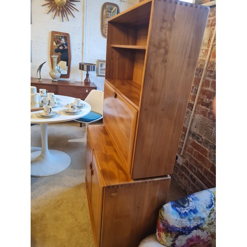 130 - Ercol Windsor Writing Bureau/ Drinks Cabinet in Light Elm Model 813 H160cm, D 44cm and W 91cm