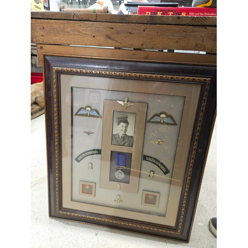 124 - Green Howards Framed Badges and Medal 26 x 22 inches