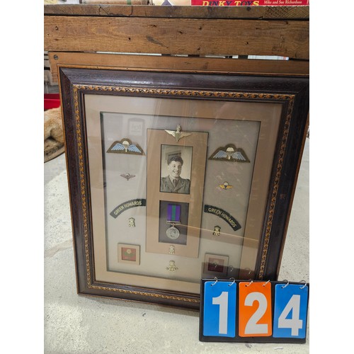 124 - Green Howards Framed Badges and Medal 26 x 22 inches