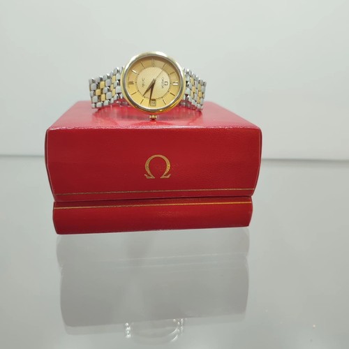 137 - Omega De Ville 33 MM Quartz Watch: Steel & yellow gold case, yellow dial. Steel & yellow gold bracel... 