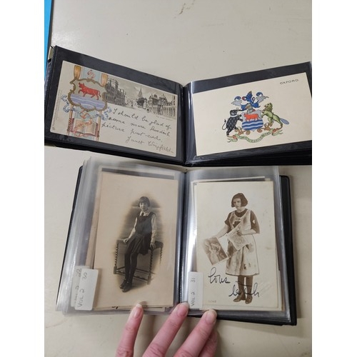 606 - 2 Small Postcard Albums full of 76 mostly early 1900's Postcards, with Children, Subjects, Heraldic ... 