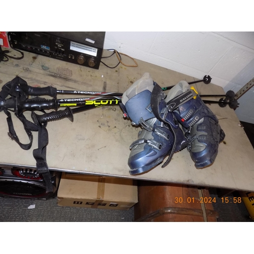 132 - Ski Boots Size 7,5 and 2 Sets of Ski Poles