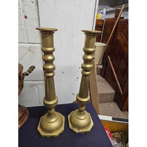 599 - Large Heavy Pair of Brass Candle Sticks