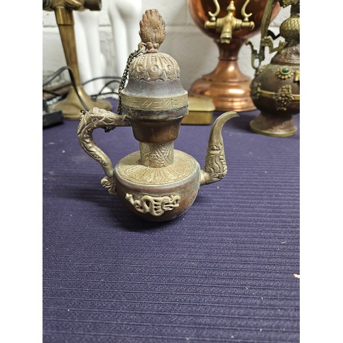 604 - Antique Tibetan Copper and Brass Teapot with Dragon Motif