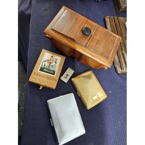 607 - Selection of Cigarette and Cigar items including Wooden Cigarette Dispensing Box