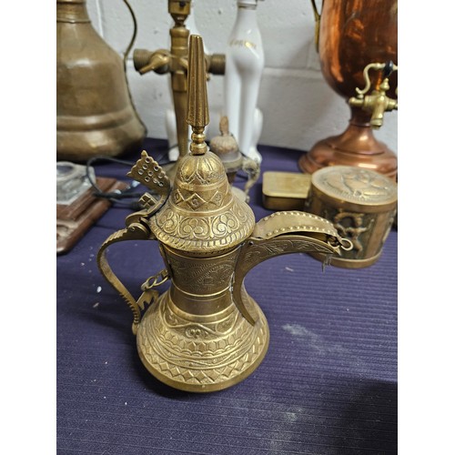 608 - 3 Antique Brass Items inc Brass Genie lamp