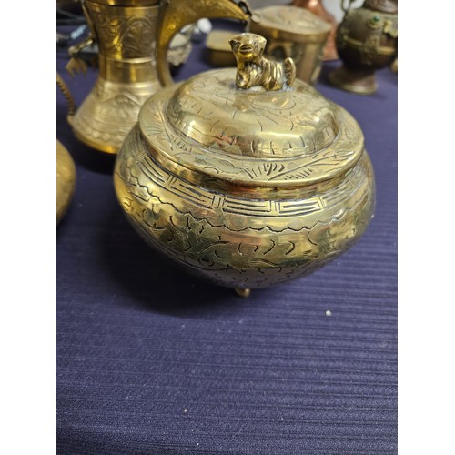 608 - 3 Antique Brass Items inc Brass Genie lamp