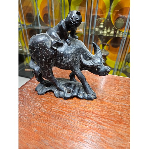 582 - Chinese Hand Carved Child Riding Water Buffalo