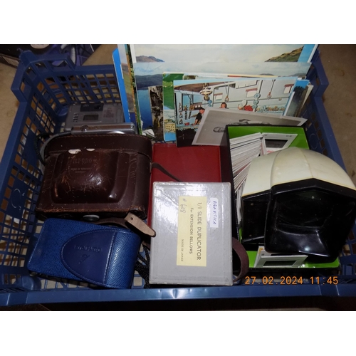 52 - Basket of Camera Accessories, Postcards and Slides