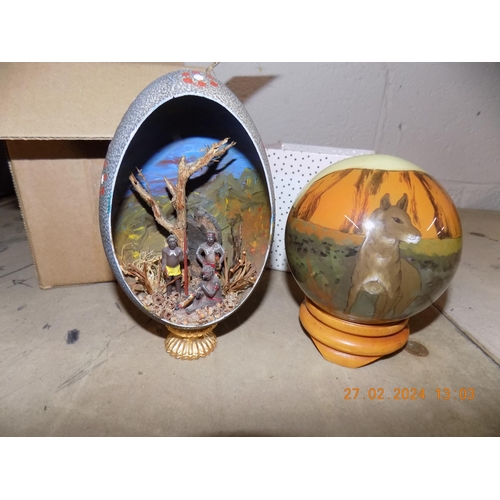 63 - Boxed Ostrich Egg Shell and Decorative Glass Ball