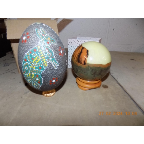 63 - Boxed Ostrich Egg Shell and Decorative Glass Ball