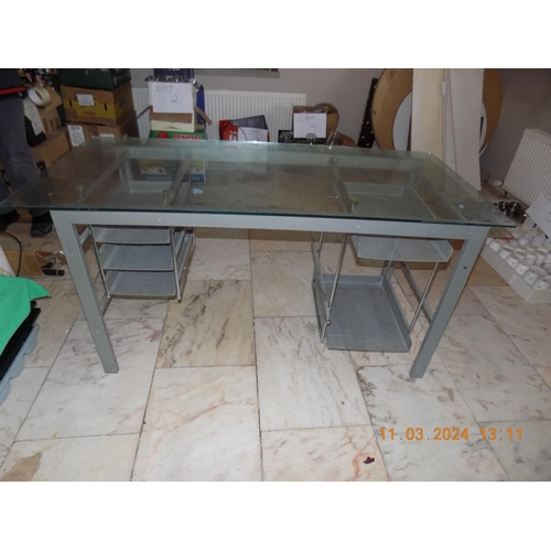 15 - Metal and Glass Desk-  Width: 59 inches, Depth 27.5 inches, Height: 30 inches