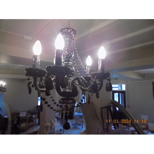 59 - 1 x Large Black Chandelier Light Fitting, 5 x Small Black Chandelier Light Fittings