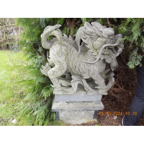 70 - Pair of Foo Dog Garden Statues - Height: 120cm, Width: 80cm