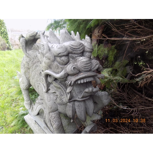 70 - Pair of Foo Dog Garden Statues - Height: 120cm, Width: 80cm