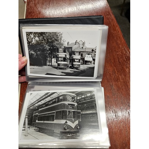 575 - Small Transport Postcard Album Full of 40 Postcard sized Photos of Buses and Trams. Mainly York Area... 