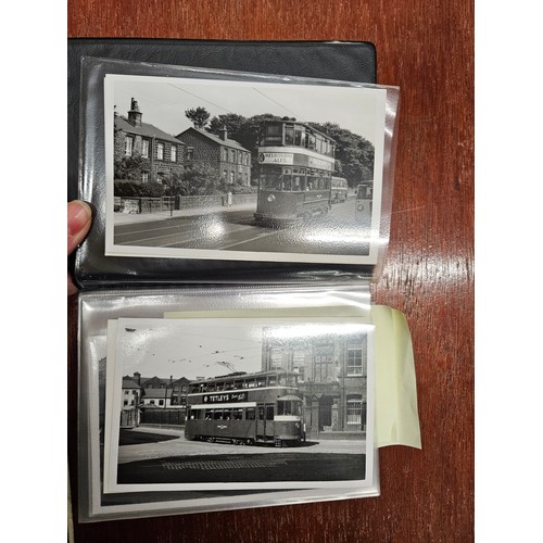 575 - Small Transport Postcard Album Full of 40 Postcard sized Photos of Buses and Trams. Mainly York Area... 