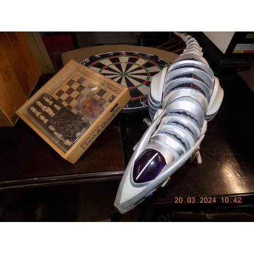 137 - Robot Dinosaur, Chess Set and Dart Board