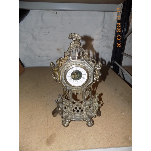 148 - Ornate Brass Clock. w/o