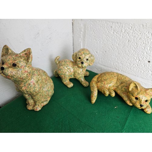 584 - 2 Vintage Porcelain Patchwork Cats and a Dog