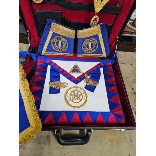 595 - Selection of Masonic Items inc Aprons and Jewels in a Case