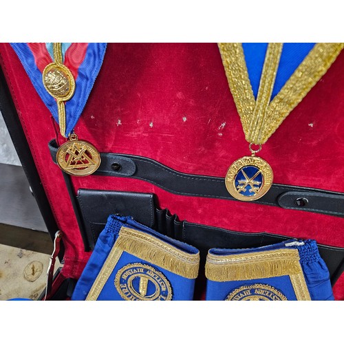 595 - Selection of Masonic Items inc Aprons and Jewels in a Case