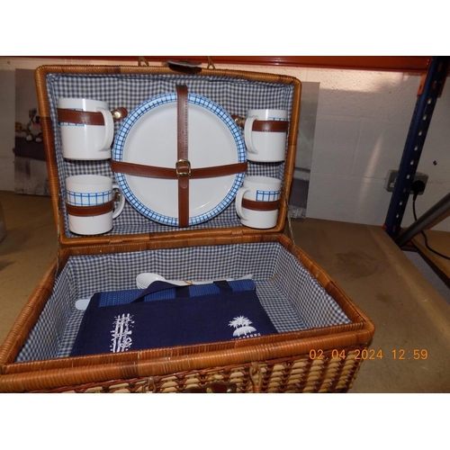 33 - Wicker Picnic Basket with Contents