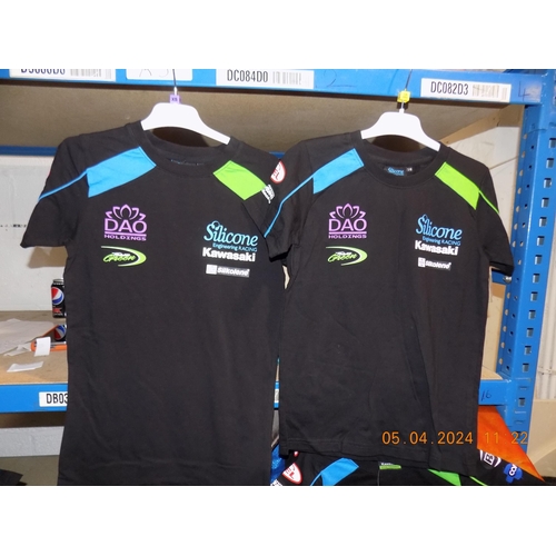 301 - 2 Kawasaki Silicone Engineering MotoGP Racing Official Team T-Shirt Size XS and Size 7-8yrs