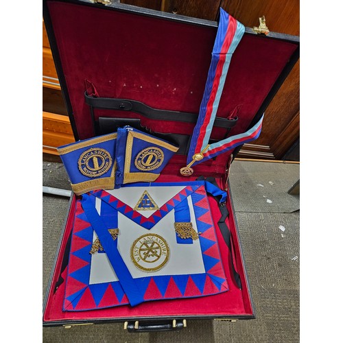 605 - Masonic West Lancashire Apron and Jewel etc in case