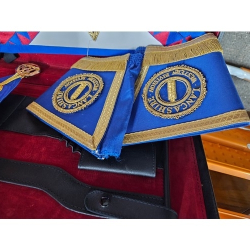 605 - Masonic West Lancashire Apron and Jewel etc in case