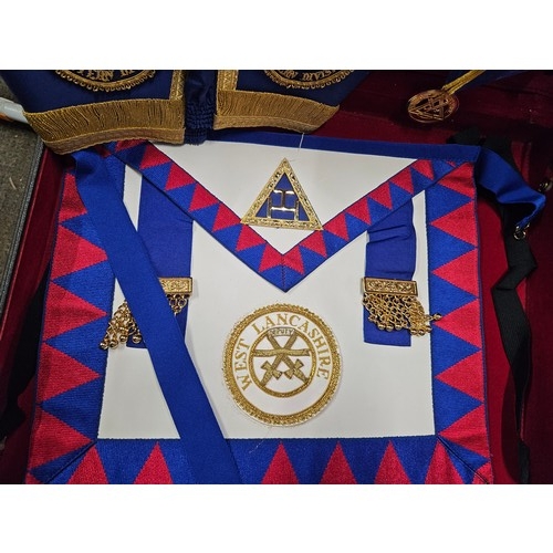 605 - Masonic West Lancashire Apron and Jewel etc in case