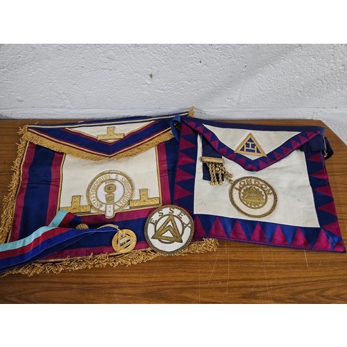 608 - 2 Masonic Aprons and Jewel. Inc Staffordshire