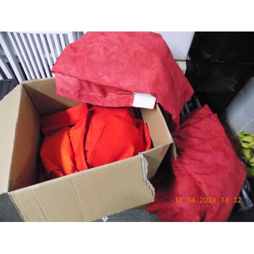 189 - Box of Tables Clothes, Runners  Napkins and 2 Pairs of Long Curtains etc