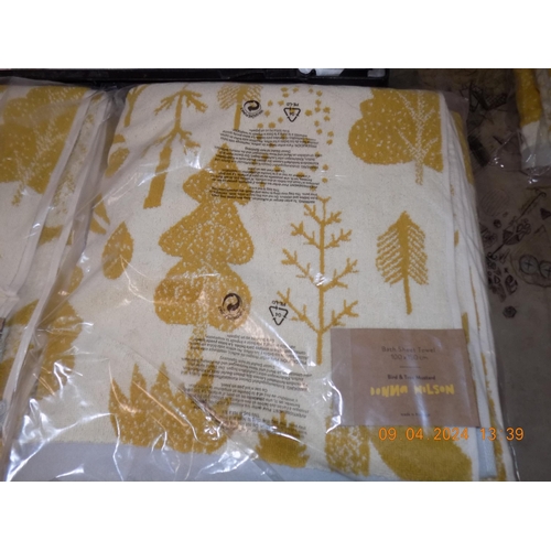 31 - 2 New Bird & Tree Mustard Luxury Bath Sheets