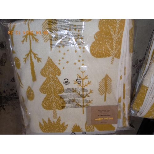 32 - 2 New Bird & Tree Mustard Luxury Bath Sheets