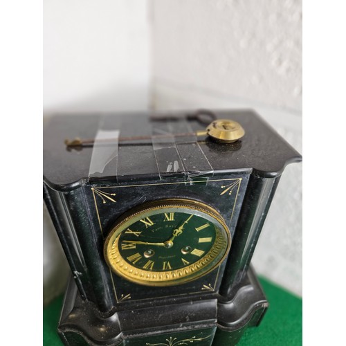 589 - 19th Century French Marble Mantel Clock. With Striking Bell, Pendulum and Key. The Dial has Roman Nu... 