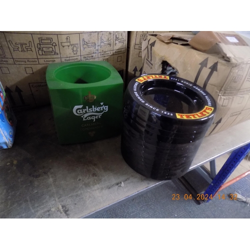 60 - Box of Tetley's Ashtrays and Carlsberg Ice Bucket