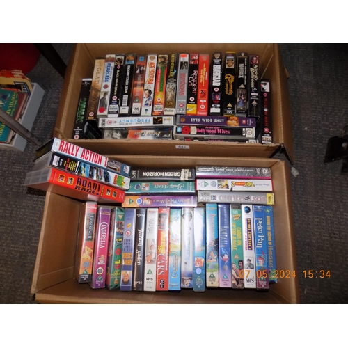 71 - 2 Boxes of Large Box VHS. Inc Vintage Disney and Ex Rentals