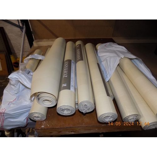 33 - Pasting Table and 16 Unopened Rolls of Zaffany Vinyl VII Wallpaper