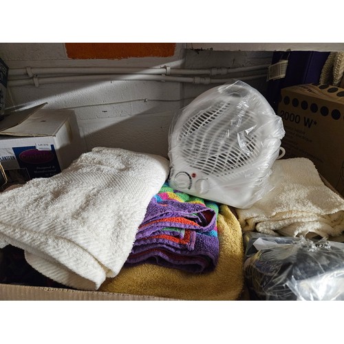 377 - Box of Towels and Small Heater