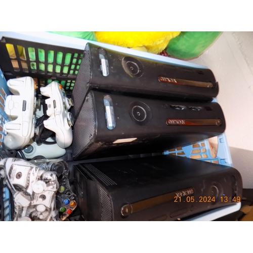 64 - Basket of Xbox 360's and Controllers